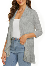 R&B | Einfarbige Strickjacke mit siR&Ben Viertelärmeln und Rüschenrand