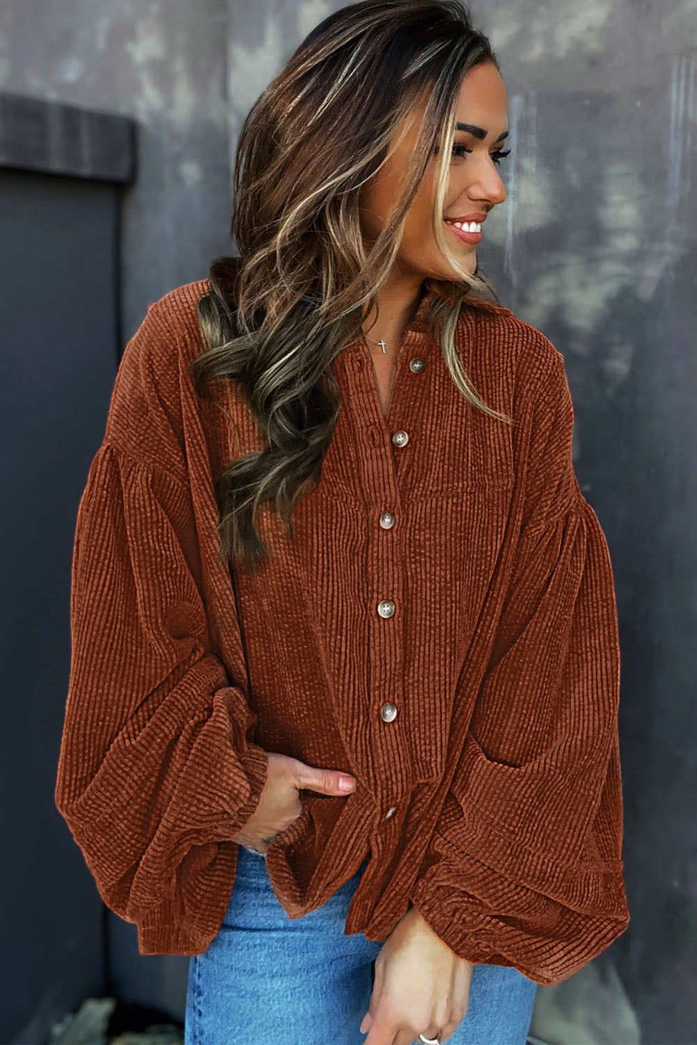 R&B | Lockere Hemd Aus Cord Polyester Stilvoll und Bequem