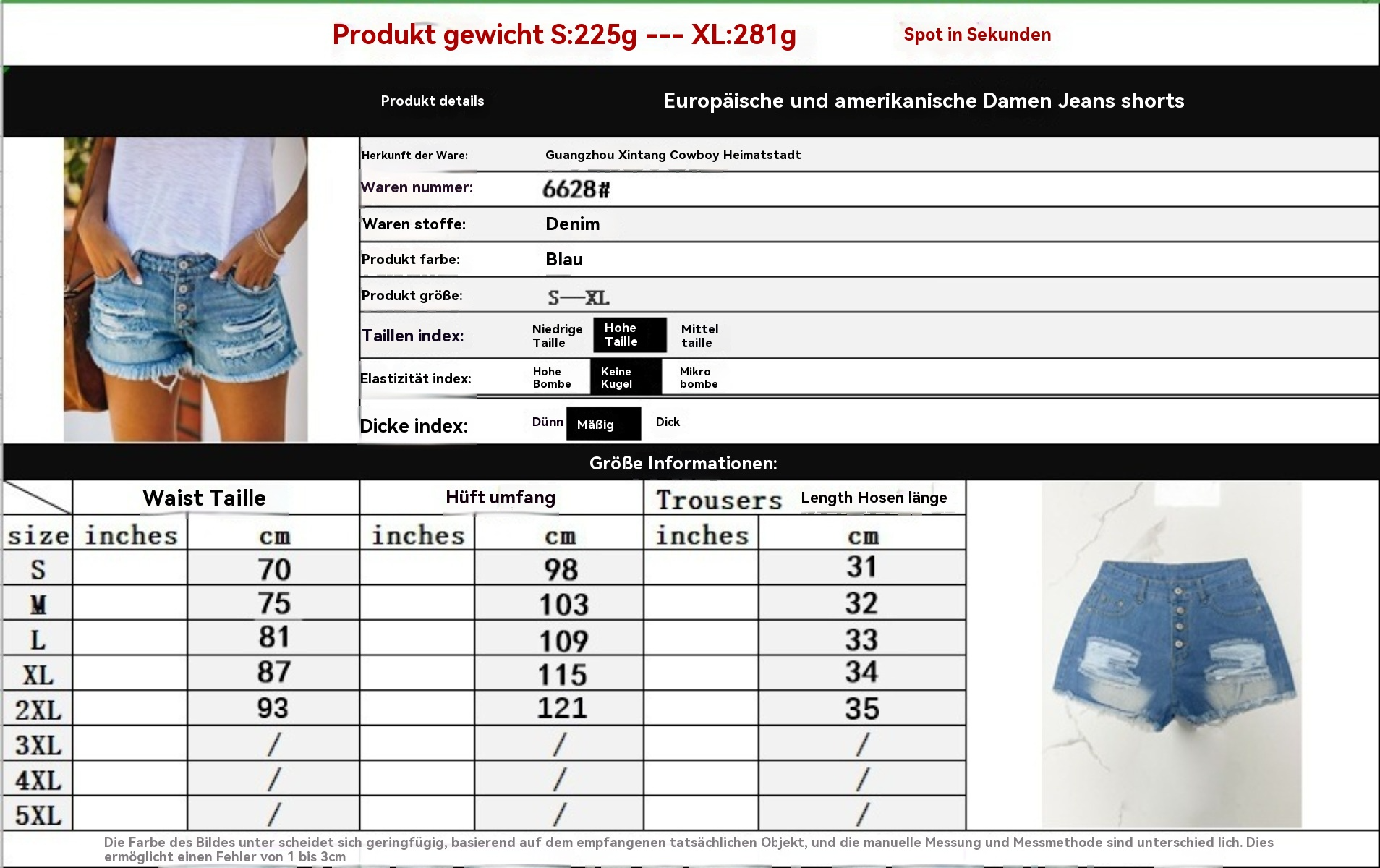 R&B | Zerrissene Denim-Shorts mit hoher Taille und Fransen
