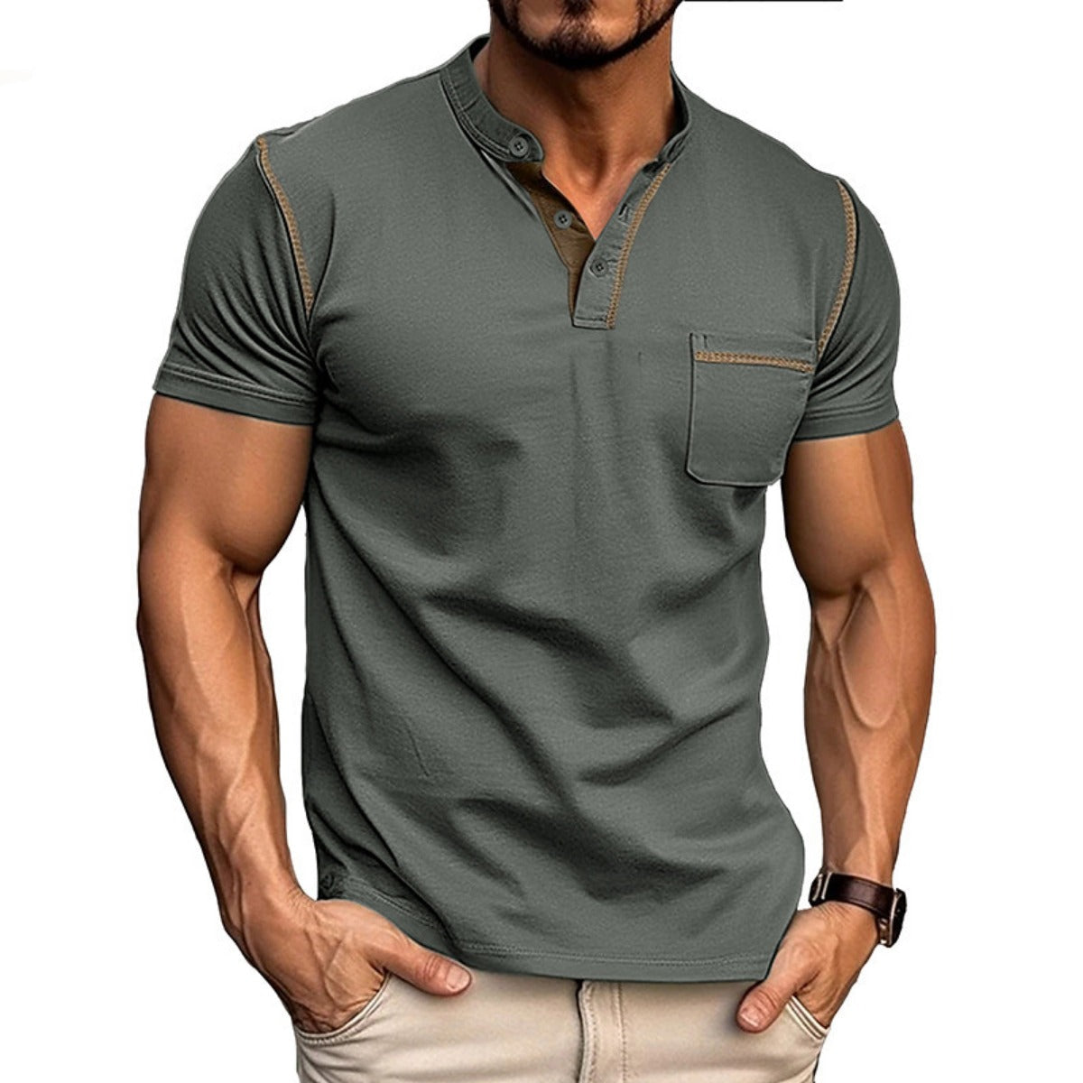 R&B | Kurzärmeliges Henley-Hemd