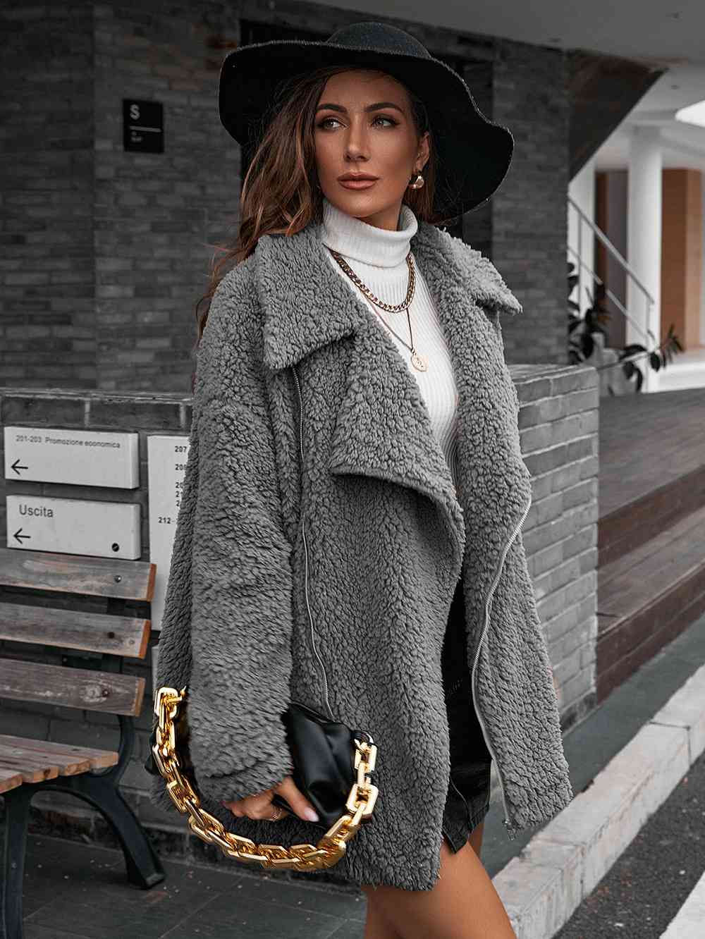R&B | Double Take Zip up Teddy Jacke mit Kragen