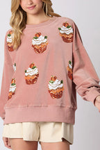 R&B | Weihnachts-Pumpkin-Kuchen Pailletten Rundhals Lockeres Sweatshirt