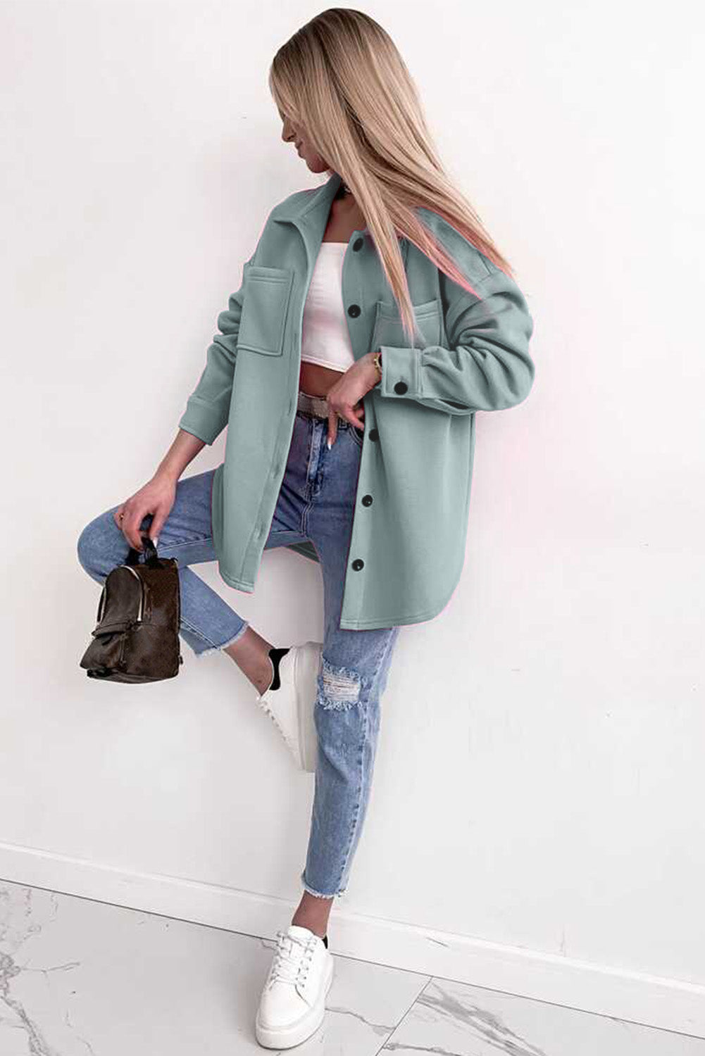 R&B | Oversized Hemdbluse mit Großen Taschen Polyester Minimalistisch und Stilvoll