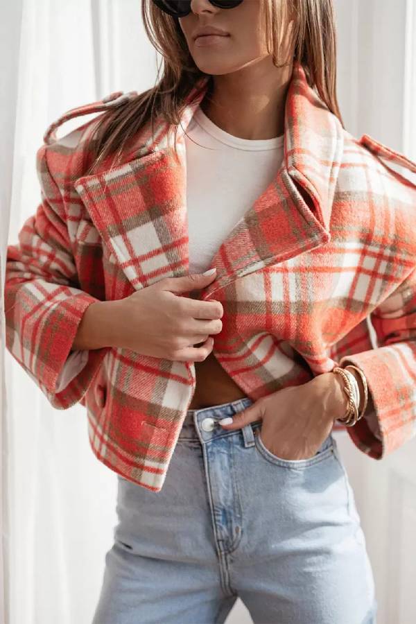 R&B | Herbst/Winter Wendekragen Karomuster Jacke