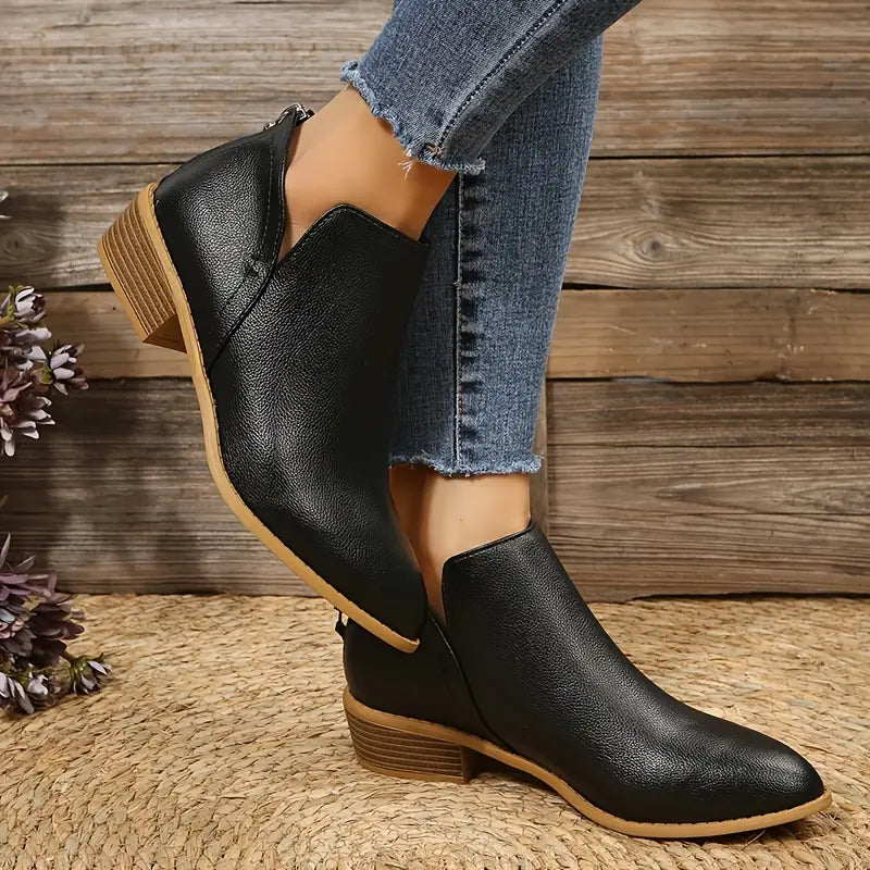 R&B | V-Ausschnitt Chic Dicke Absatzstiefel für Damen