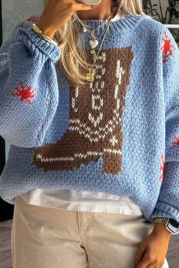 R&B | Weihnachtsstrickstiefel Rundhals Langarmpullover