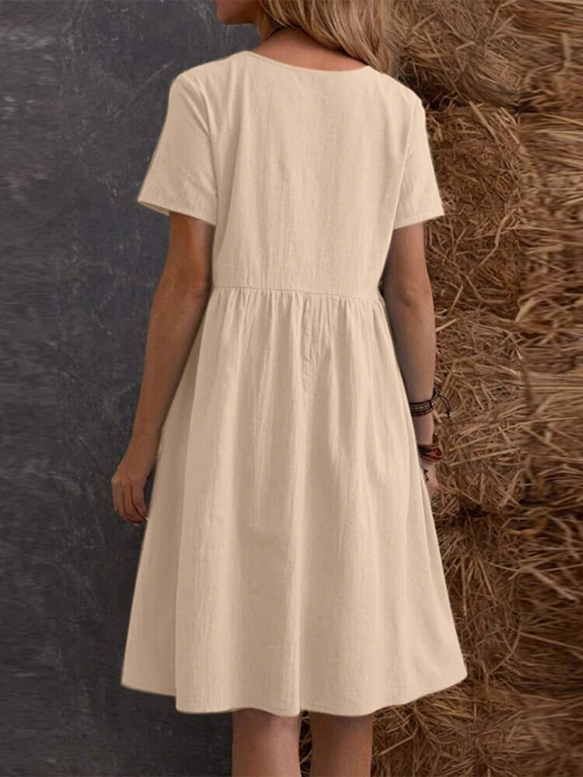 R&B | Lose Tasche einfarbig Rundhalsausschnitt Kleid