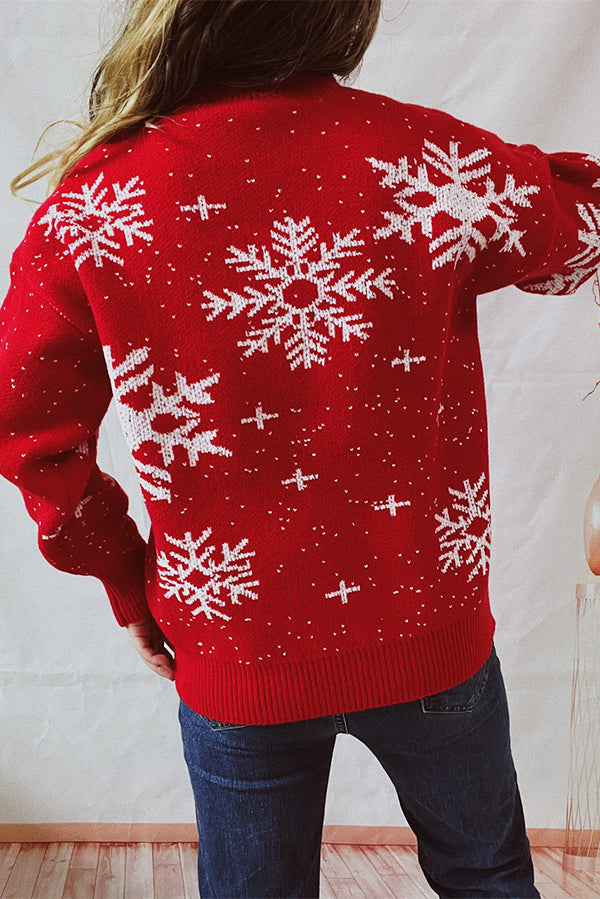 R&B | Weihnachtsmuster Gestrickter Rundhalsausschnitt Langarmpullover