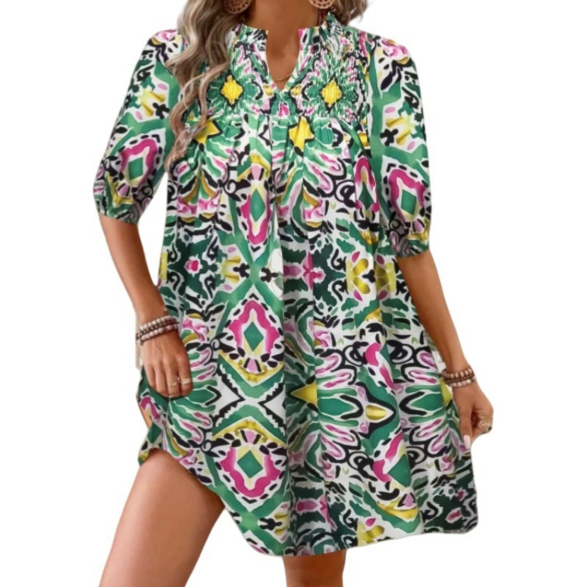 R&B | Bohemian Women 's Fashion Bedrucktes Kleid mit V-Ausschnitt