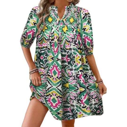 R&B | Bohemian Women 's Fashion Bedrucktes Kleid mit V-Ausschnitt
