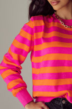 Stripe Schulterpolster Rundhals-Pullover