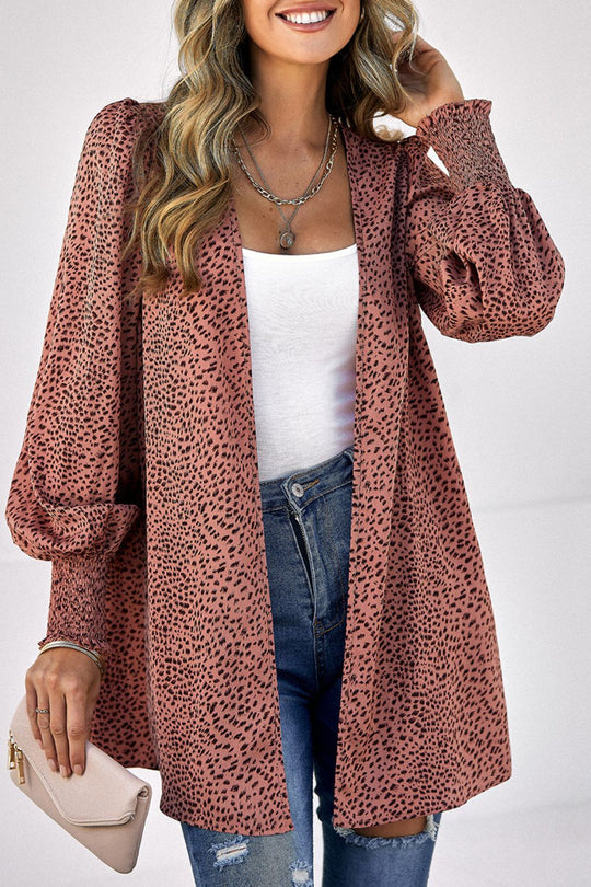 R&B | Strickjacke mit Leopardenmuster und Ballonärmeln