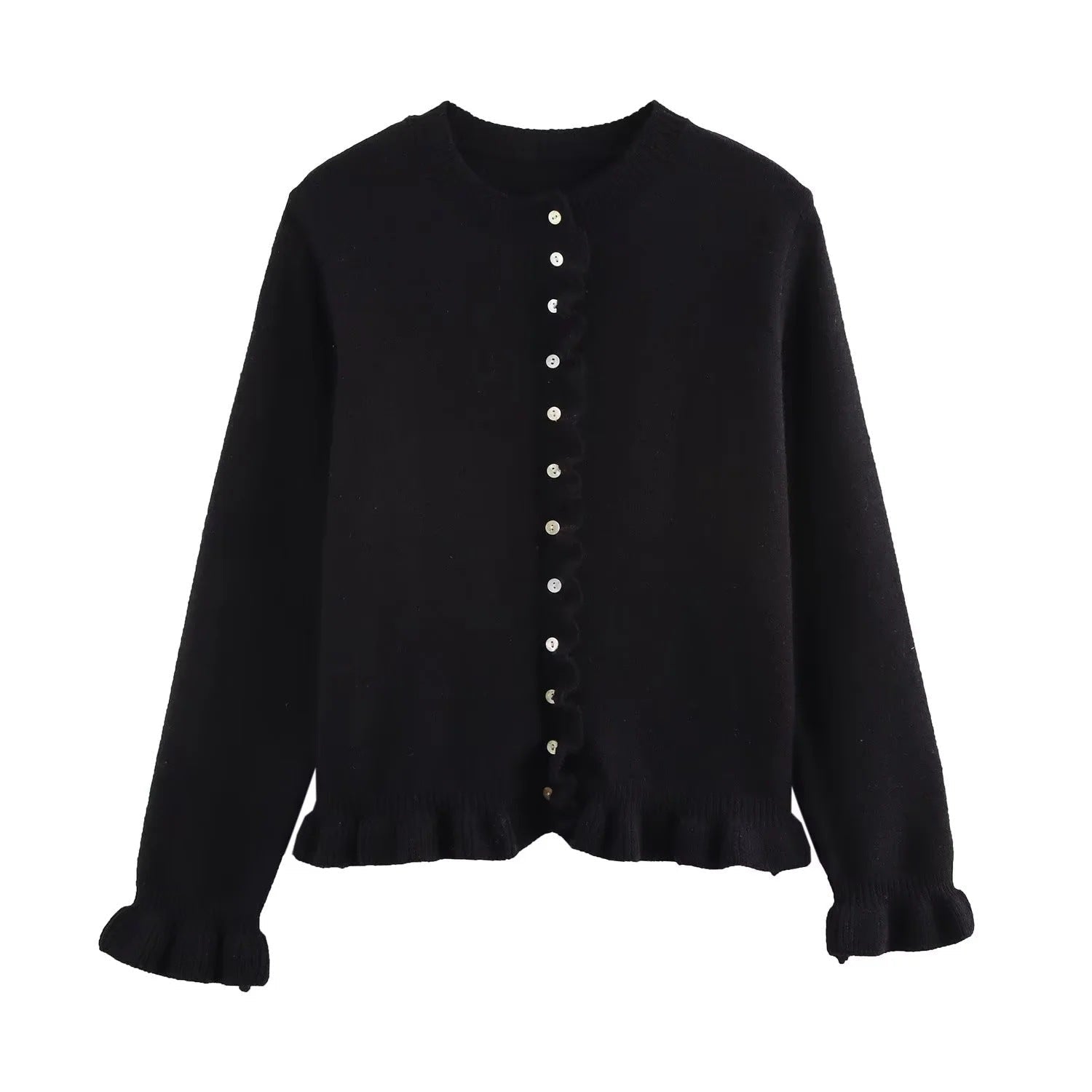 R&B | Rüschen Frauen Cardigan mit Knöpfen, Schickes Schichted Oberteil