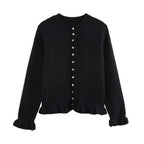 R&B | Rüschen Frauen Cardigan mit Knöpfen, Schickes Schichted Oberteil