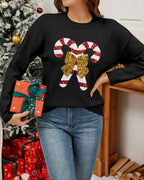 R&B | Weihnachtszuckerstangen-Schleifen-Pailletten-Pullover