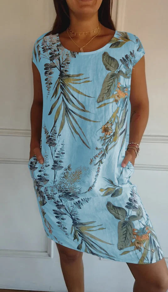 R&B | Damen Bedrucktes Baumwoll- und Leinenkleid