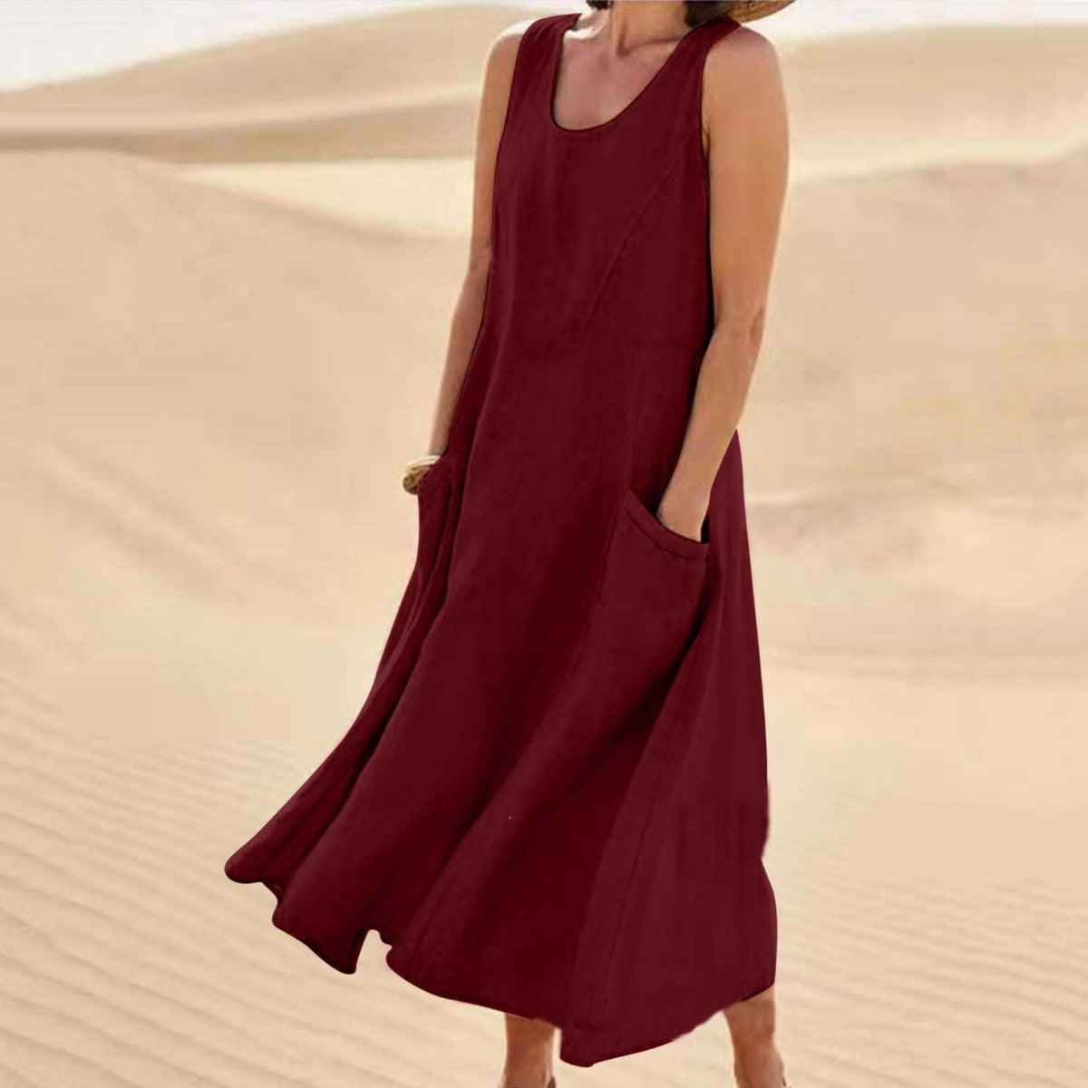 R&B | Ärmelloses Kleid aus Baumwolle mit Rundhalsausschnitt und Tasche