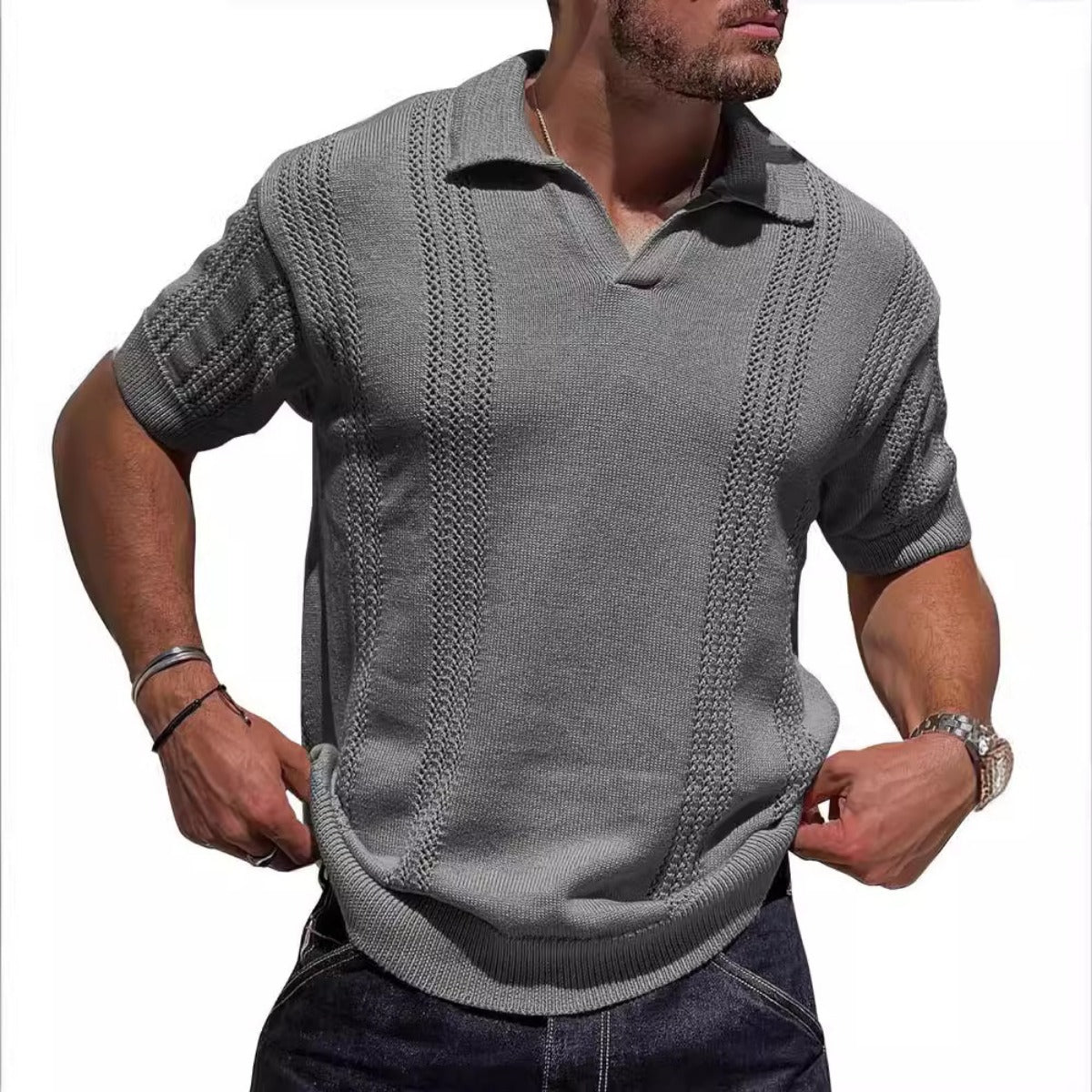 R&B | Hohles POLO-Shirt mit V-Ausschnitt