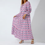 R&B | Großes böhmisches Kleid mit Rundhalsausschnitt und Laternenärmeln