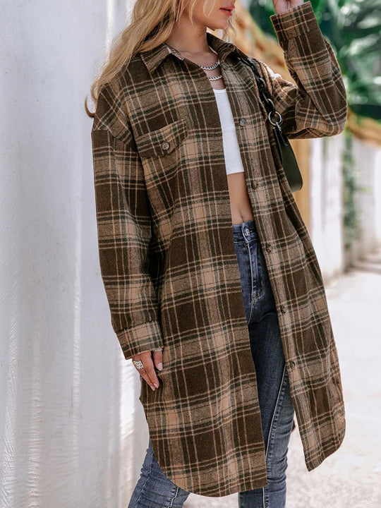 R&B | Karierter Wollmix Langmantel mit Reverskragen - Lässig sitzender Wintermantel für Freizeit- und Businesskleidung