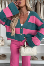 R&B | lässige gestreifte Strickjacke mit V-Ausschnitt