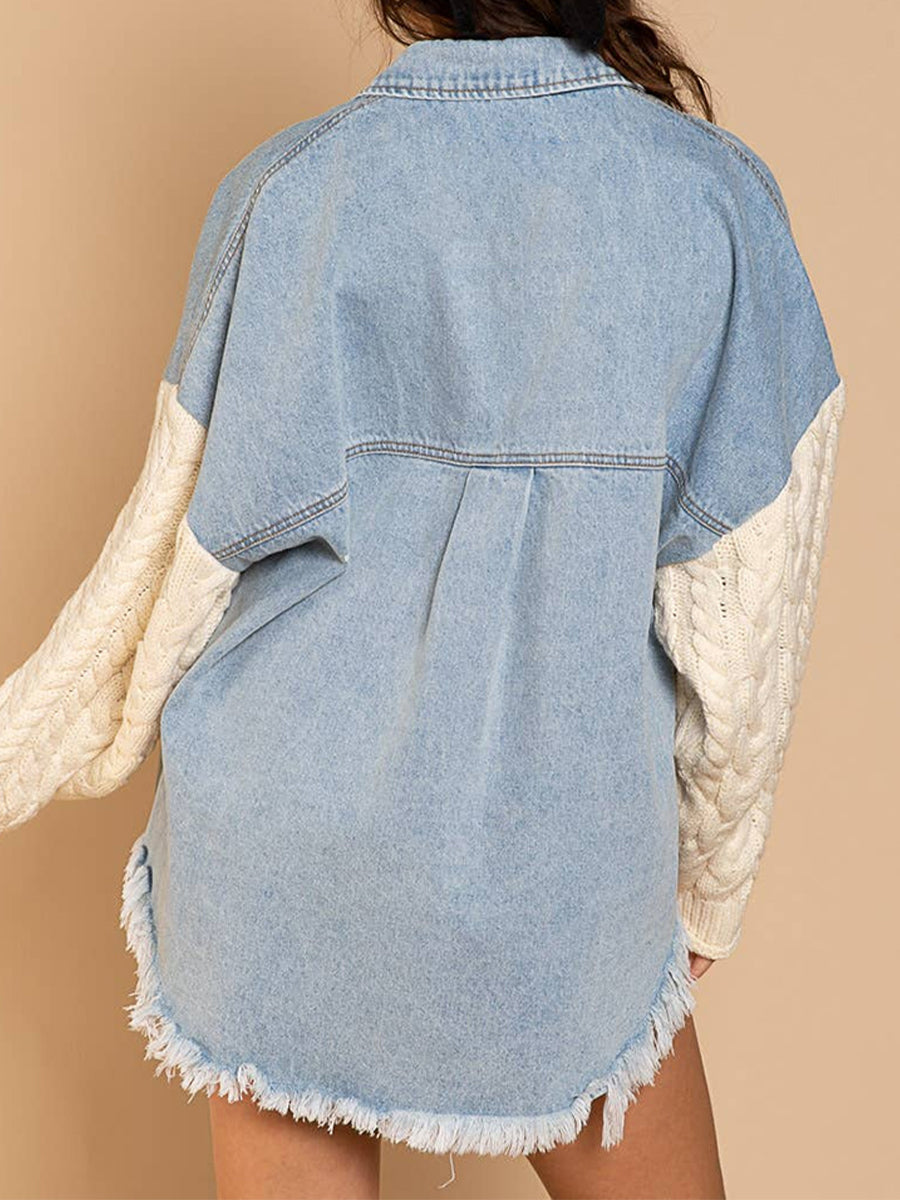 R&B | Kabelstrick Raw Hem Denim Jacke