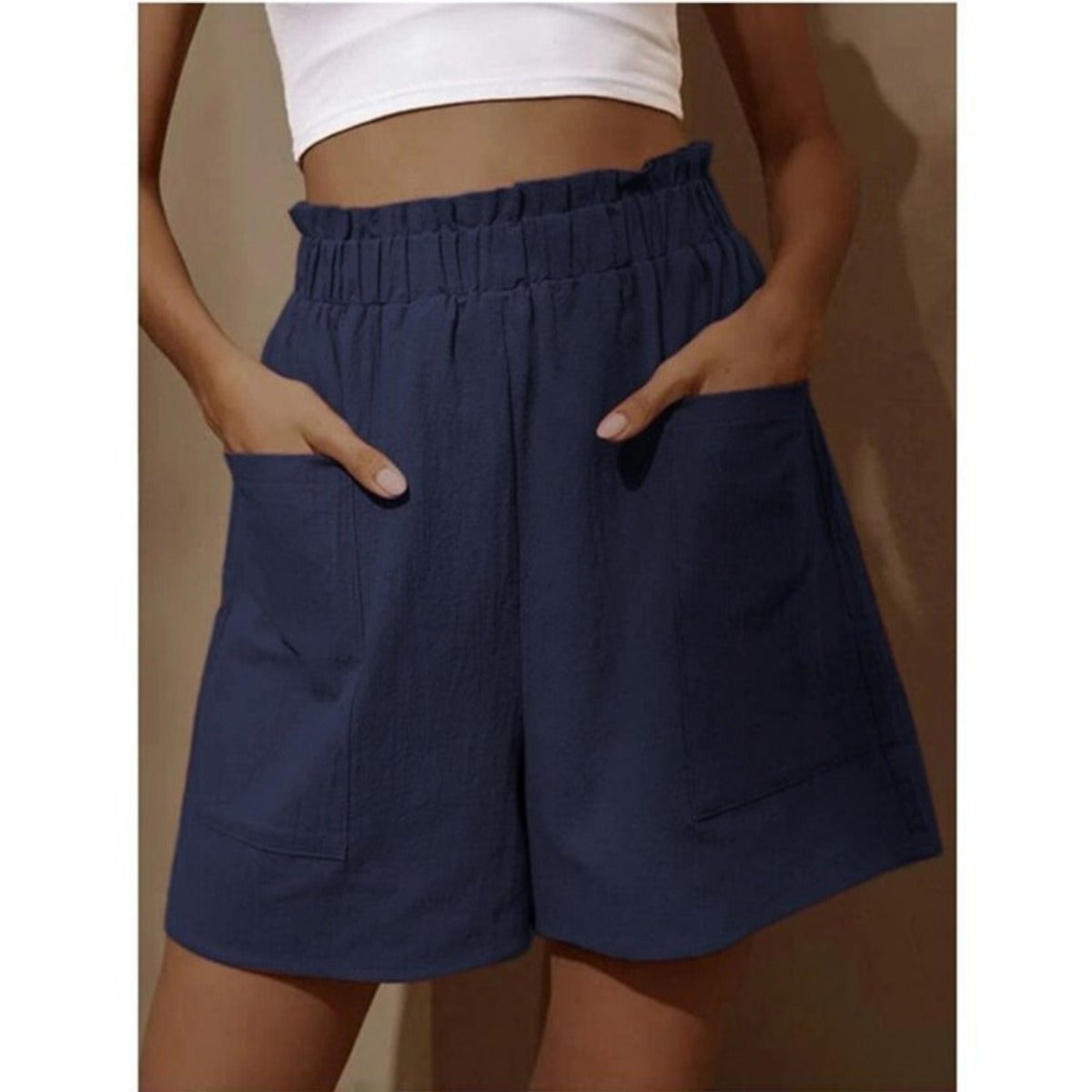 R&B | Shorts aus Baumwolle und Leinen mit hoher Taille für Damen
