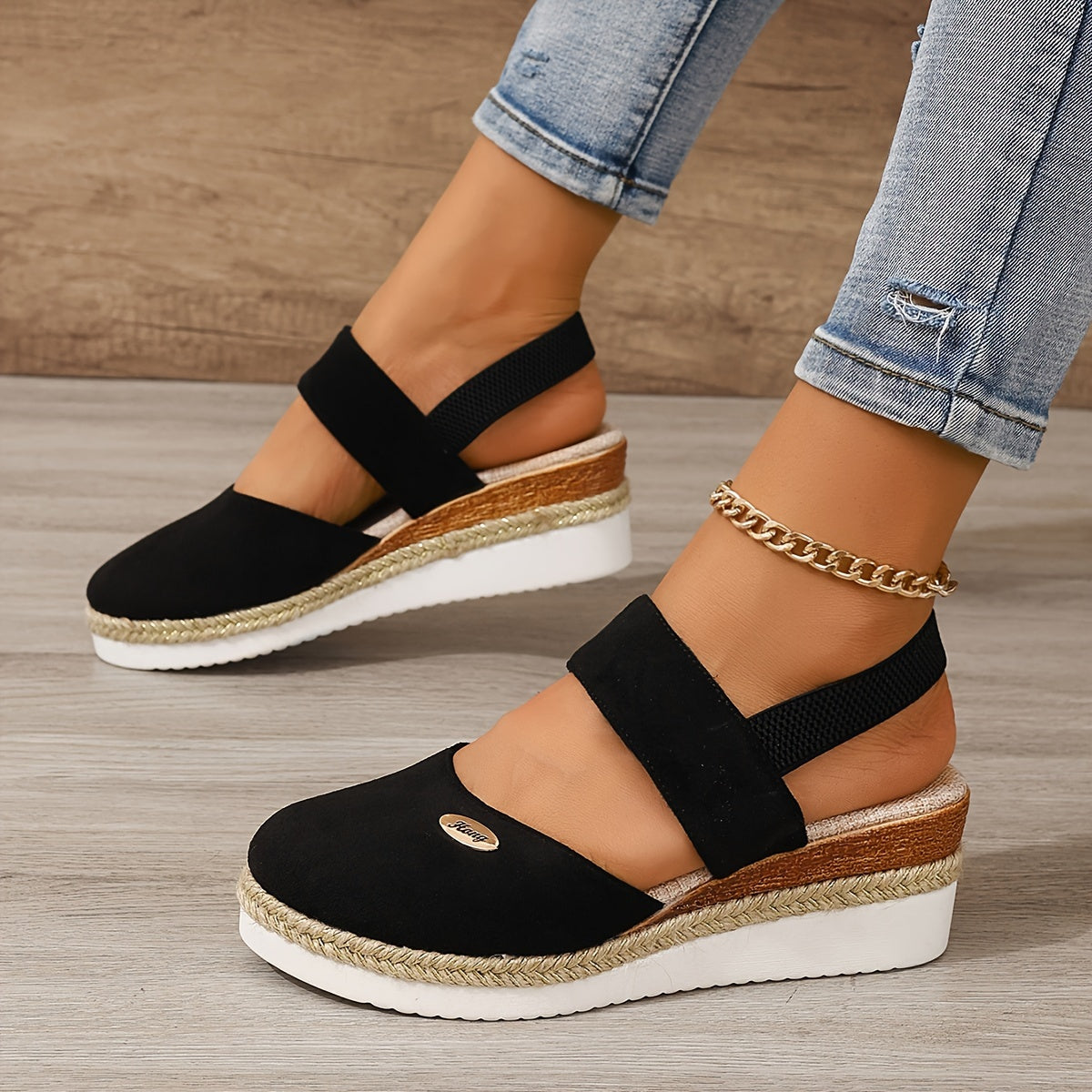 R&B | Damen Sandalen Auf Plattform: Rutschfest, Geschlossene Zehe, Elastischer Riemen