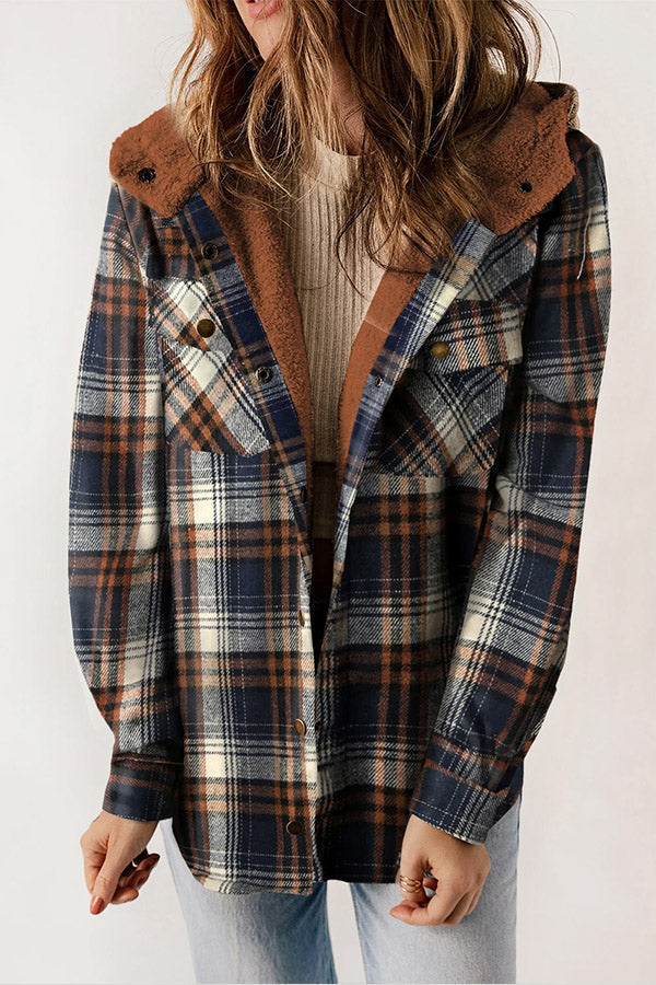 R&B | Knopf Sherpa gefütterte Kapuzen-Flanelljacke