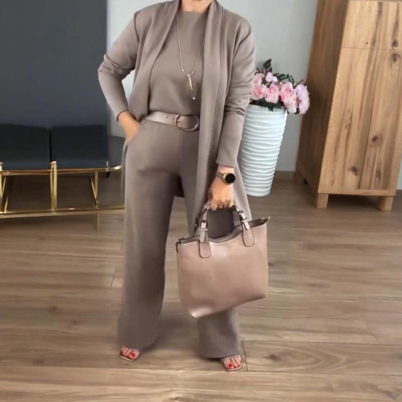 R&B | Stylisches 3-Teilige Set Bestehend Aus Einem Langen Cardigan, Top und Hose