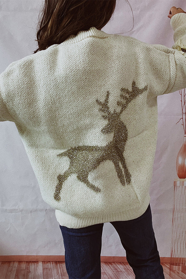 R&B | Weihnachtsmuster Gestrickter Rundhalsausschnitt Langarmpullover
