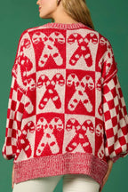R&B | Weihnachtsbonbon Karo Rundhals Langarm Lockere Strickpullover