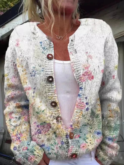 R&B | Weiche Strickjacke mit Blütenstickerei
