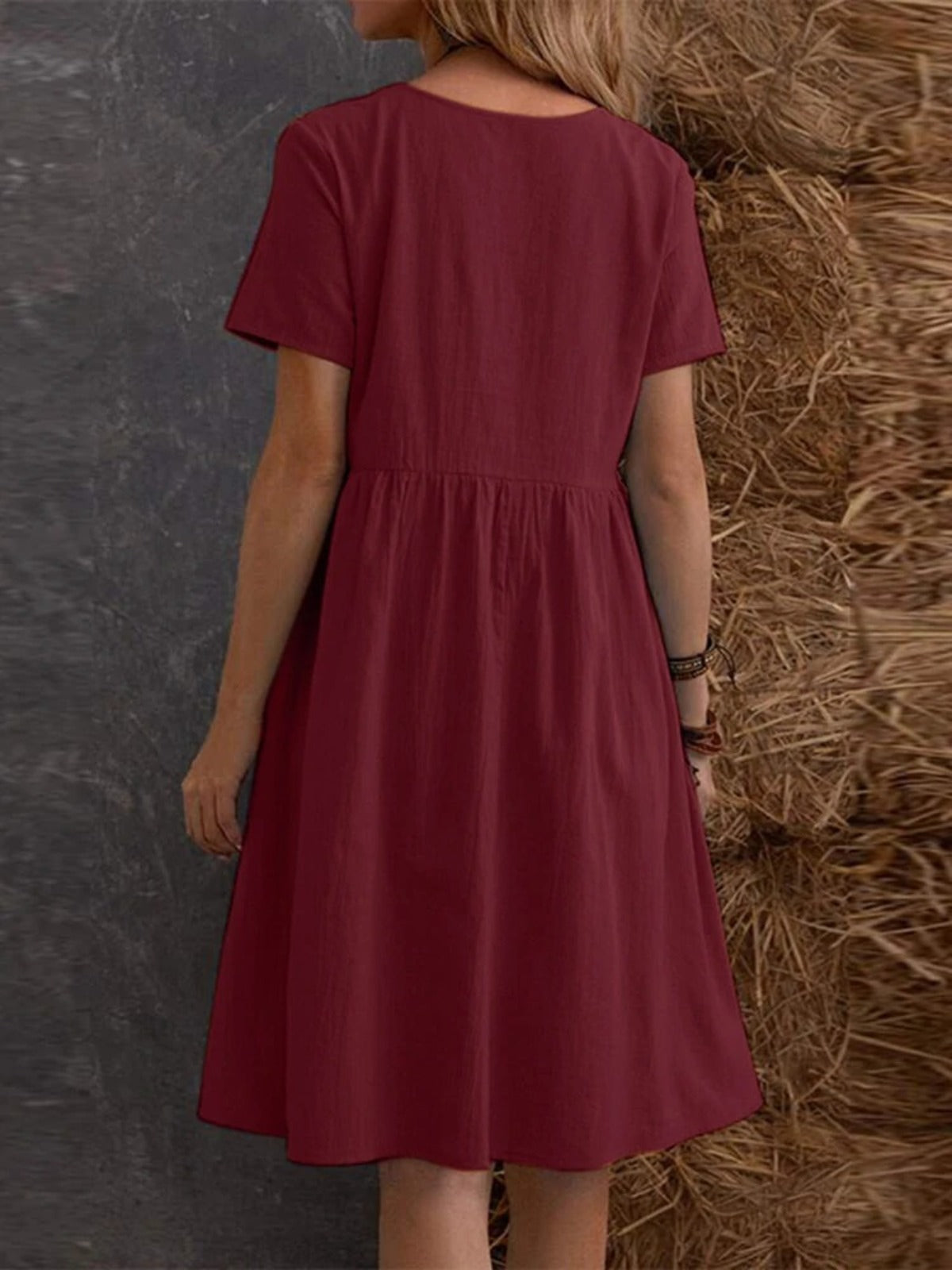 R&B | Lose Tasche einfarbig Rundhalsausschnitt Kleid