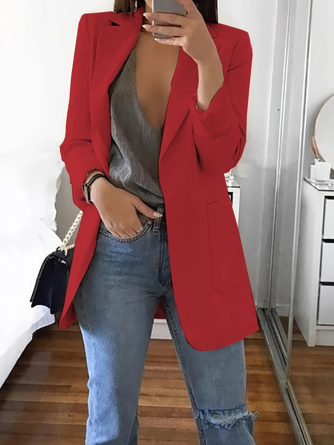 R&B | Eleganter Einfarbiger Business-Blazer Mit Offener Vorderseite - Ideal Für Alle Jahreszeiten