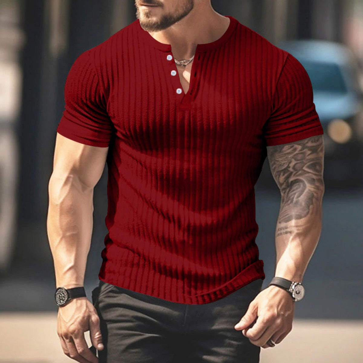 R&B | Einfarbig Lässig gestricktes T-Shirt