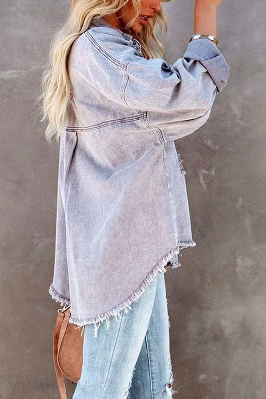 R&B | Revers Langarm Ripped Denim Jacke