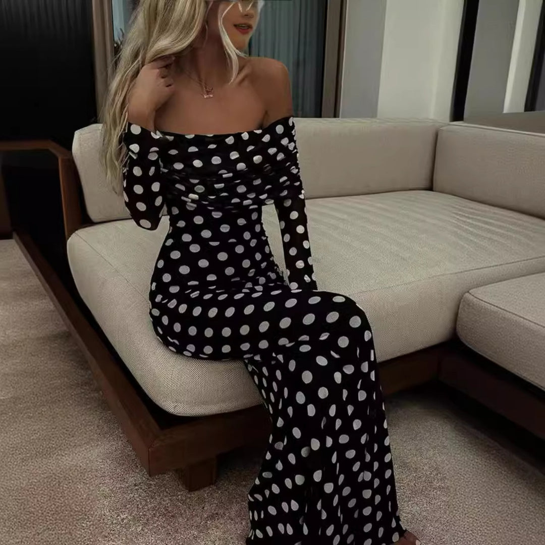 R&B | Ein-Wort-Schulterkleid aus Gaze mit Tupfen