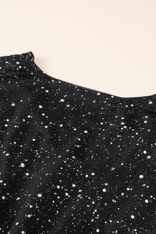 Elegante schwarze Glitzerkleid mit Netzbespannung