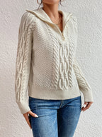 R&B | Kabelstrickpullover mit Reißverschlusskragen