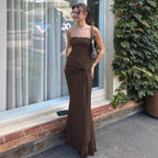 R&B | Einfarbiges ärmelloses Kleid mit hoher Taille und Ein-Wort-Ausschnitt