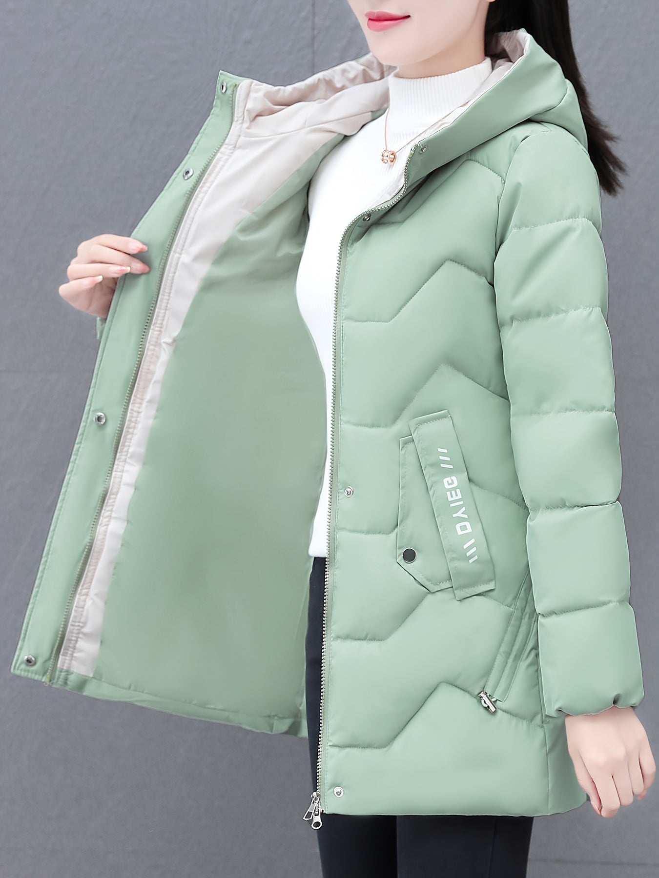 R&B | Langes, lässiges Damen-Daunenjacke mit Kapuze