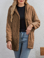 R&B | Fluffy Kapuzenjacke mit Knöpfen Polyester Weich und Warm
