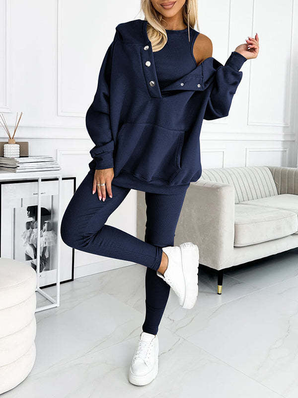 R&B | 3-Teiliges Damen-Sportanzug mit Lockerem Kapuzenpullover und Slim-Hosen