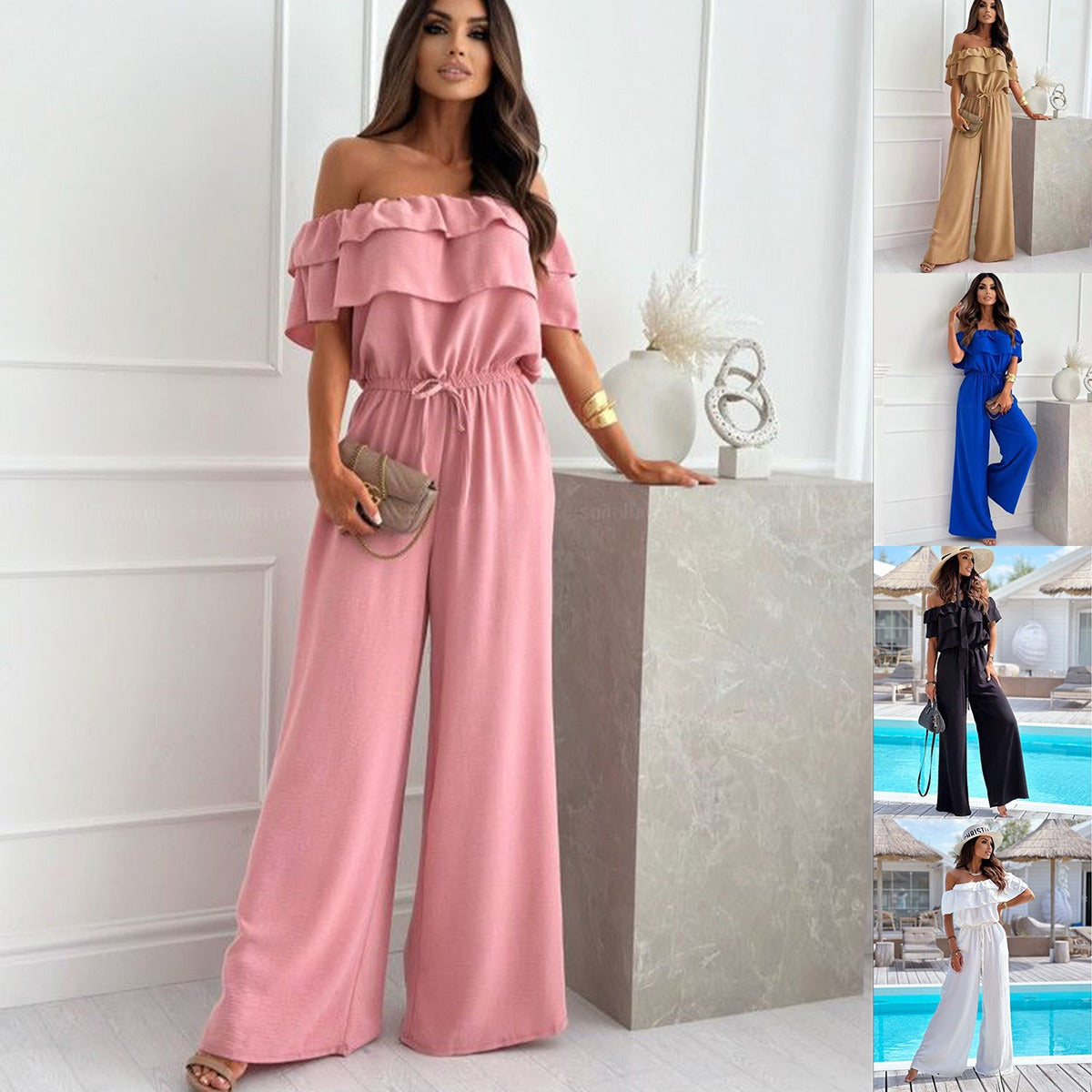 R&B | Jumpsuit mit Rüschenrand und Schulter mit kurzen Ärmeln