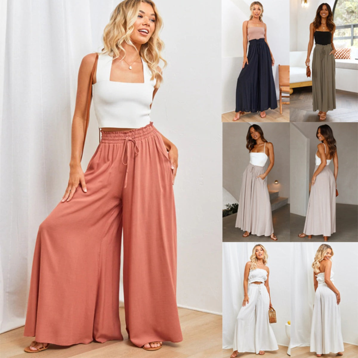 R&B | Hose mit weitem Bein und elastischer Taille