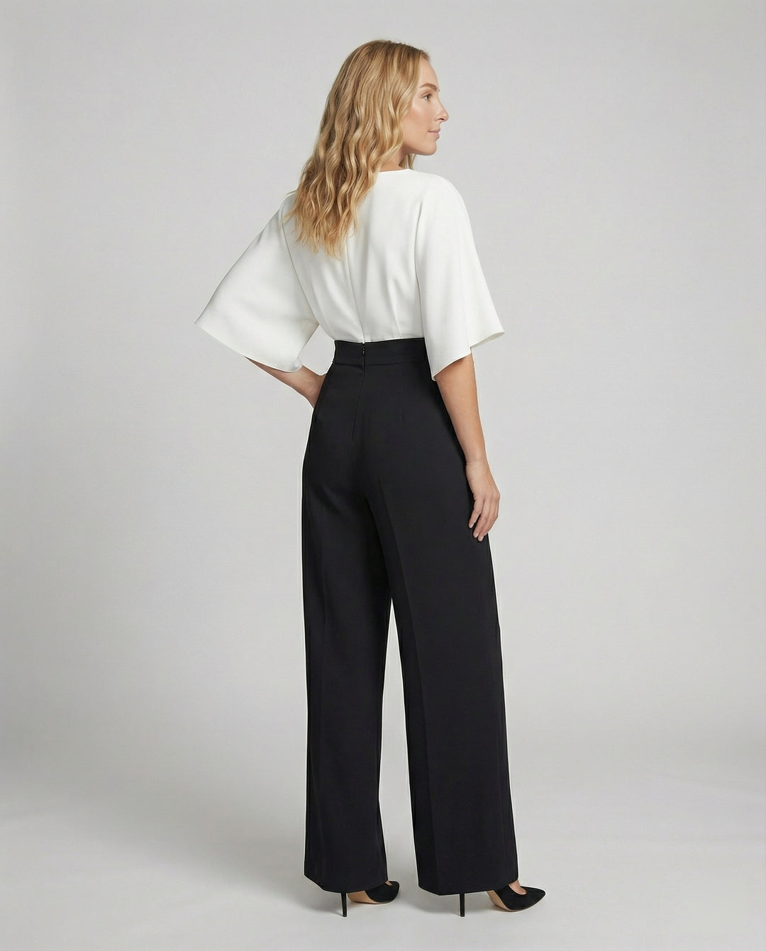 R&B | Britischer Stil Eleganter Farbblock Tasche Kontrast V-Ausschnitt Lockere Jumpsuits
