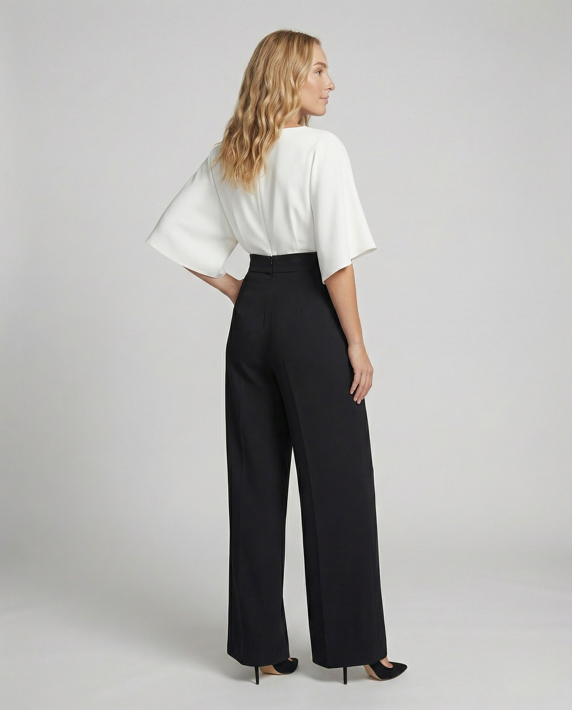 R&B | Britischer Stil Eleganter Farbblock Tasche Kontrast V-Ausschnitt Lockere Jumpsuits