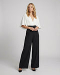 R&B | Britischer Stil Eleganter Farbblock Tasche Kontrast V-Ausschnitt Lockere Jumpsuits