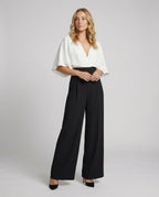 R&B | Britischer Stil Eleganter Farbblock Tasche Kontrast V-Ausschnitt Lockere Jumpsuits